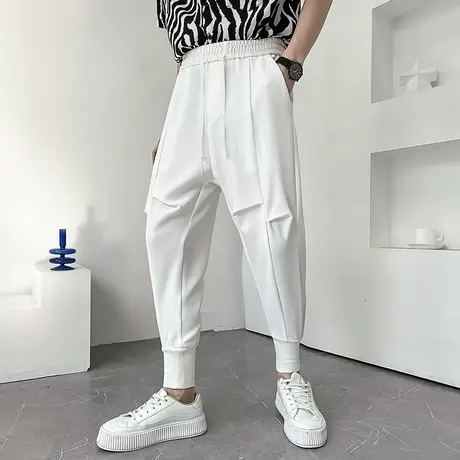 时尚休闲ins潮流运动裤九分裤简约学生卫裤青年潮牌纯色小西裤男图片