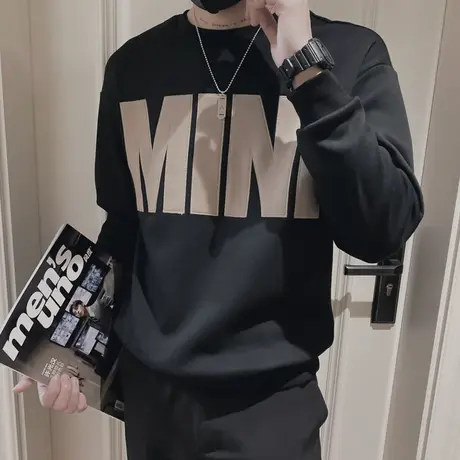 秋季男士卫衣外套上衣宽松长袖套头潮流圆领简约字母帅气ins百搭商品大图