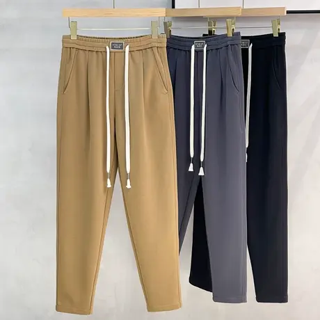 420g重磅毛呢加厚加绒裤子男款宽松直筒九分休闲裤潮流宽松卫裤男商品大图