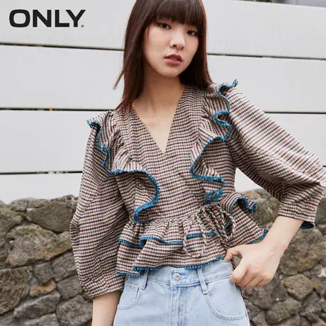 ONLY奥莱夏季时尚格子气质泡泡袖上衣法式别致衬衫女商品大图