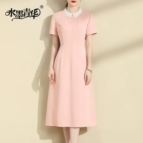 水墨青华2024春装新品百搭娃娃领打底裙气质优雅时尚显瘦连衣裙商品大图