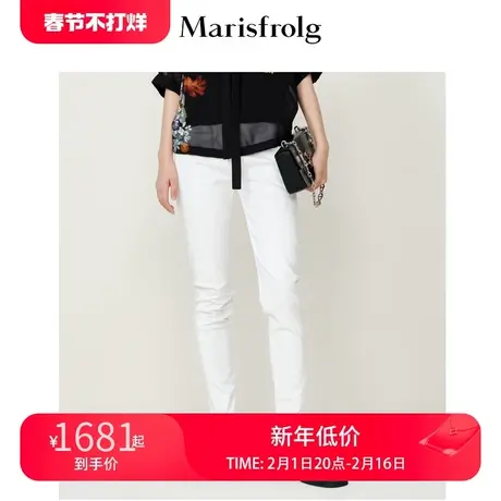 【抗皱易打理】玛丝菲尔2022夏季新款弹力面料白色收脚口休闲裤女图片