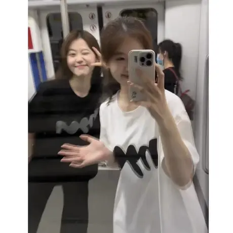 纯棉设计感百搭印花短袖t恤女夏季新款小众宽松姐妹闺蜜装上衣潮商品大图