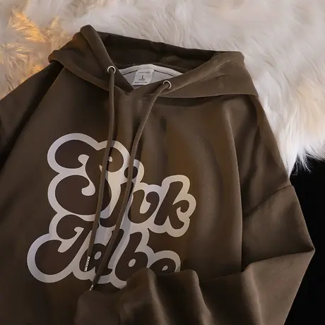 美式复古设计感字母连帽卫衣女ins潮牌秋冬加绒加厚宽松大码外套商品大图