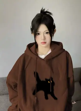 连帽卫衣女秋冬加绒加厚美式复古高级感慵懒风宽松外套oversize潮商品大图