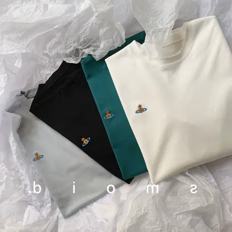 土星球刺绣纯棉短袖t恤女夏季新款宽松白色体恤打底衫设计感上衣商品大图