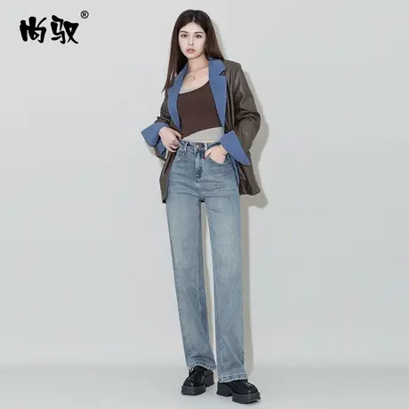 高腰牛仔蓝色弹力直筒裤2024年春季新款韩版休闲拖地裤显高阔腿裤图片