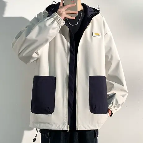 春秋款男士美式潮牌情侣连帽冲锋衣工装春季春款宽松长袖夹克外套商品大图