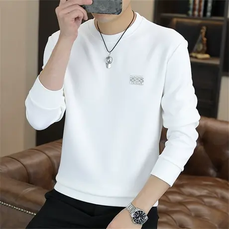 2024春秋冬季新款男士加肥加大码长袖T恤衫加绒加厚卫衣打底小衫商品大图