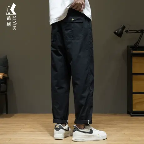 希越纯棉休闲锥形萝卜裤男士小直筒高级感长裤子2024春季宽松大码商品大图