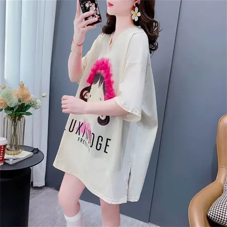 欧货大版短袖T恤女夏季2023年新款韩版宽松慵懒风炸街休闲V领上衣商品大图