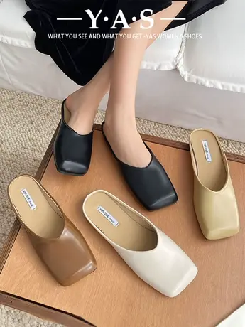方头奶奶鞋包头半拖鞋女夏外穿2024年春新款百搭凉拖鞋懒人女鞋子图片