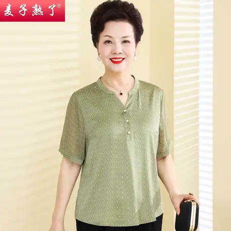 妈妈夏装新款T恤洋气阔太太小衫夏高贵仿真丝上衣服中老年人女装商品大图