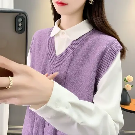 软糯针织马甲背心女秋装2023年新款v领针织衫内搭洋气马夹上衣潮商品大图