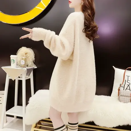 2023年新款秋冬季网红百搭慵懒风毛衣女宽松中长款仿水貂绒打底衫图片