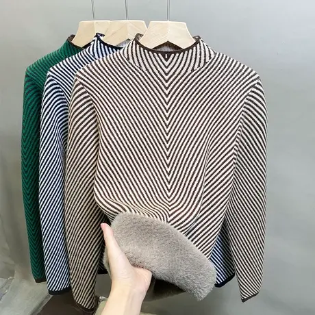 加绒半高领毛衣女一体绒加厚打底衫2023秋冬新款针织衫内搭上衣潮商品大图