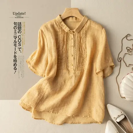 盐系苎麻衬衫短袖文艺复古港味百搭棉麻上衣琴褶衬衣2022春夏新款商品大图