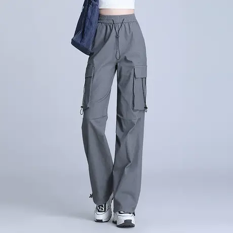 美式工装裤女秋季2023新款松紧腰显瘦束脚阔腿裤长裤休闲运动裤子商品大图