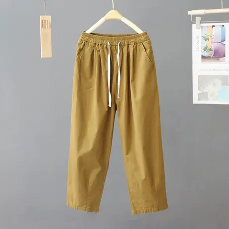 2023春夏新款松紧腰休闲哈伦裤子九分裤女高腰宽松直筒小脚裤百搭图片