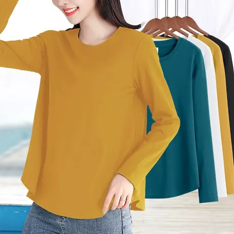 宽松长袖t恤女装秋衣外穿纯色打底衫春秋季2023新款秋装体恤上衣图片