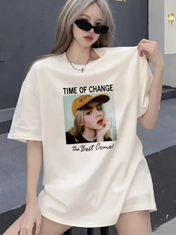 仿棉短袖T恤女2023新款春夏季ins潮宽松大码女装设计感内搭上衣服图片