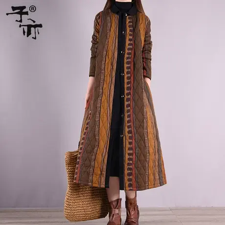 子亦冬装新款宽松大码单排扣妈妈装夹棉中长款棉衣外套冬商品大图