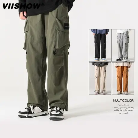 VIISHOW春秋新款复古多口袋工装裤男潮牌宽松伞兵拖地休闲长裤子商品大图