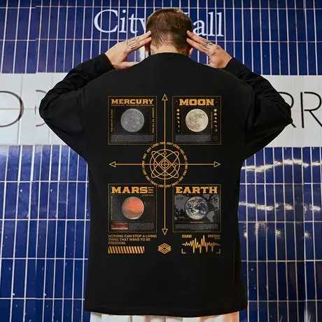 oversize港风纯棉潮牌胖子男装加肥加大码国潮ins宽松长袖T恤春季商品大图