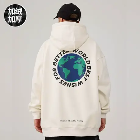 2023秋冬季新款加绒加厚连帽卫衣男潮ins美式潮牌宽松加肥加大码商品大图