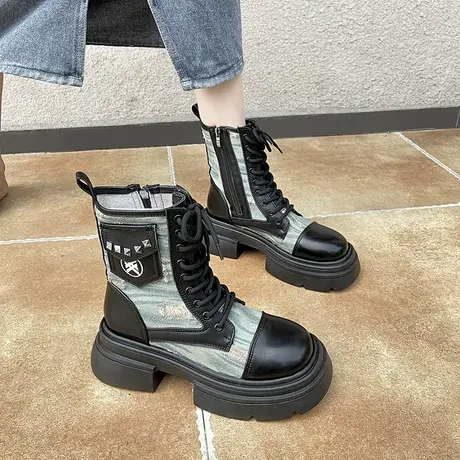 厚底增高马丁靴女秋季爆款2023新款英伦风甜酷工装靴小众牛仔短靴商品大图