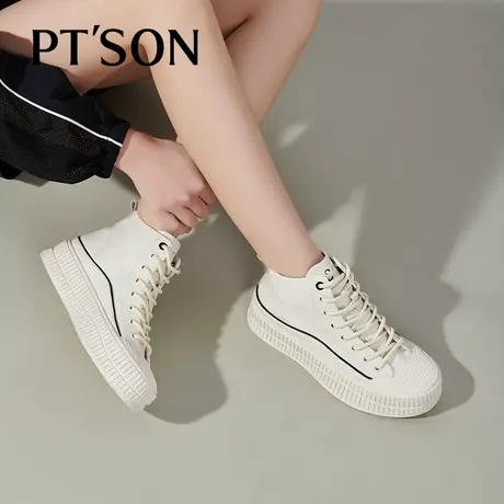 百田森春秋冬新款旅游帆布贝壳鞋厚底增高饼干板鞋女PTS商品大图