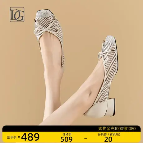 【商场同款】浅口方头单鞋女粗跟2023年新款春夏舒适妈妈鞋网面鞋商品大图