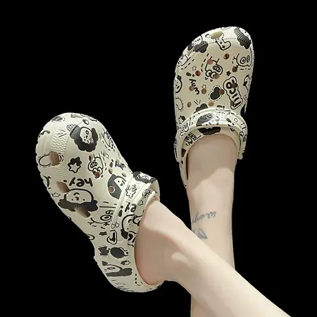 洞洞鞋女ins潮时尚外穿网红防滑厚底沙滩可爱卡通两穿包头凉拖鞋商品大图