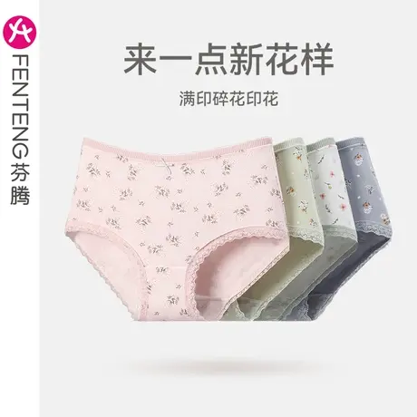 芬腾纯棉内裤女性感蕾丝中腰提臀抗菌全棉内裆韩版少女三角短裤头图片