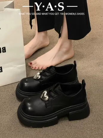爱心乐福鞋女ins潮走秀厚底松糕小皮鞋英伦2024早春新款真皮百搭商品大图