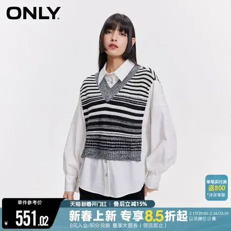 ONLY2024春季新款设计感休闲百搭拼接开叉落肩衬衫女|124151010商品大图
