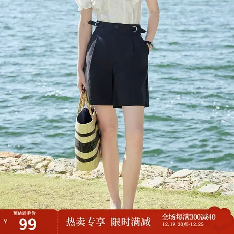 茵曼时尚百搭短裤2023夏女装新款纯棉舒适A字高腰显瘦松紧腰裤子商品大图