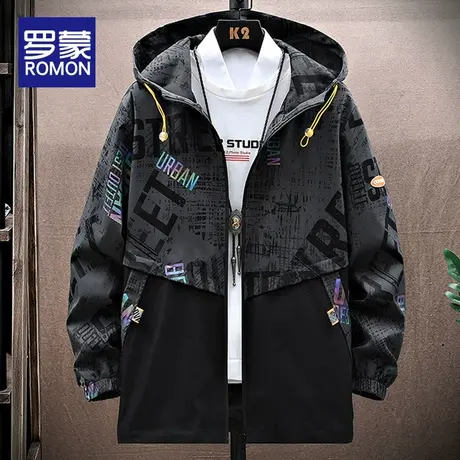 罗蒙工装外套男春秋款潮牌连帽夹克男秋季青少年休闲宽松褂子衣服图片