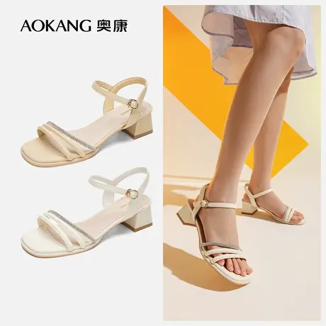 【门店发货】奥康女鞋 新款一字扣蝴蝶结中空时装凉鞋女图片