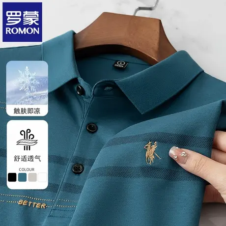 罗蒙夏季薄款刺绣男士POLO衫短袖t恤透气休闲中年爸爸翻领半袖N2Z商品大图
