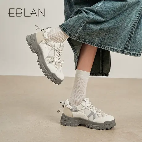 EBLAN/伊伴厚底增高老爹鞋女2025春夏新款樱花风铃网面休闲运动鞋商品大图