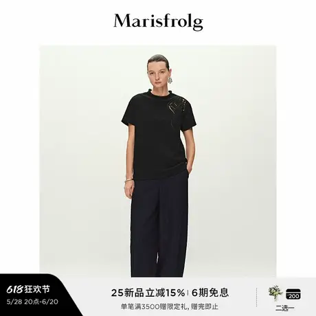 【蛋型裤】Marisfrolg玛丝菲尔2025春新款褶皱感宽松蛋型阔腿裤商品大图