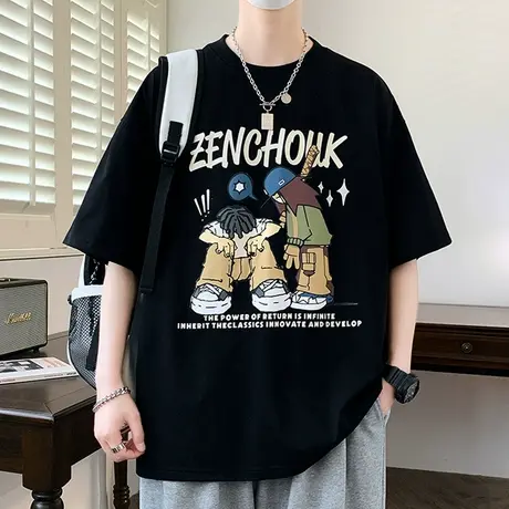 卡通印花青少年学生短袖t恤男士潮流帅气2025新款夏季半袖体恤衫T商品大图