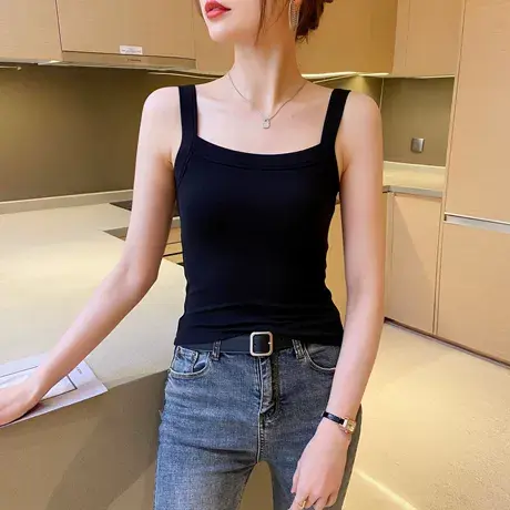 黑色方领背心女2025新款罗纹韩版修身显瘦设计感可外穿打底上衣女图片