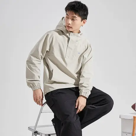 唐狮半拉链卫衣春秋季新款梭织连帽男士宽松半开胸黑色外套潮商品大图