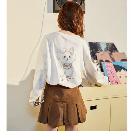 唐狮长袖T恤女秋新款圆领甜美内搭打底衫宽松显瘦上衣女ins潮图片