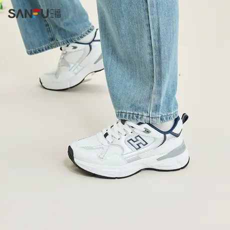 三福运动鞋女春季学院运动轻便慢跑鞋中厚底老爹鞋女鞋839148图片
