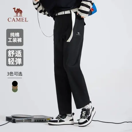 骆驼男装纯棉工装裤男女士2025新款春秋季直筒宽松弹力休闲长裤子商品大图