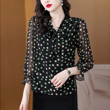 漂亮女装雪纺衬衫女秋季2023新款高级感宽松显瘦波点衬衣气质小衫图片