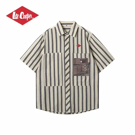 Lee Cooper/李库珀 日系休闲条纹衬衫男薄款复古宽松工装短袖外套商品大图